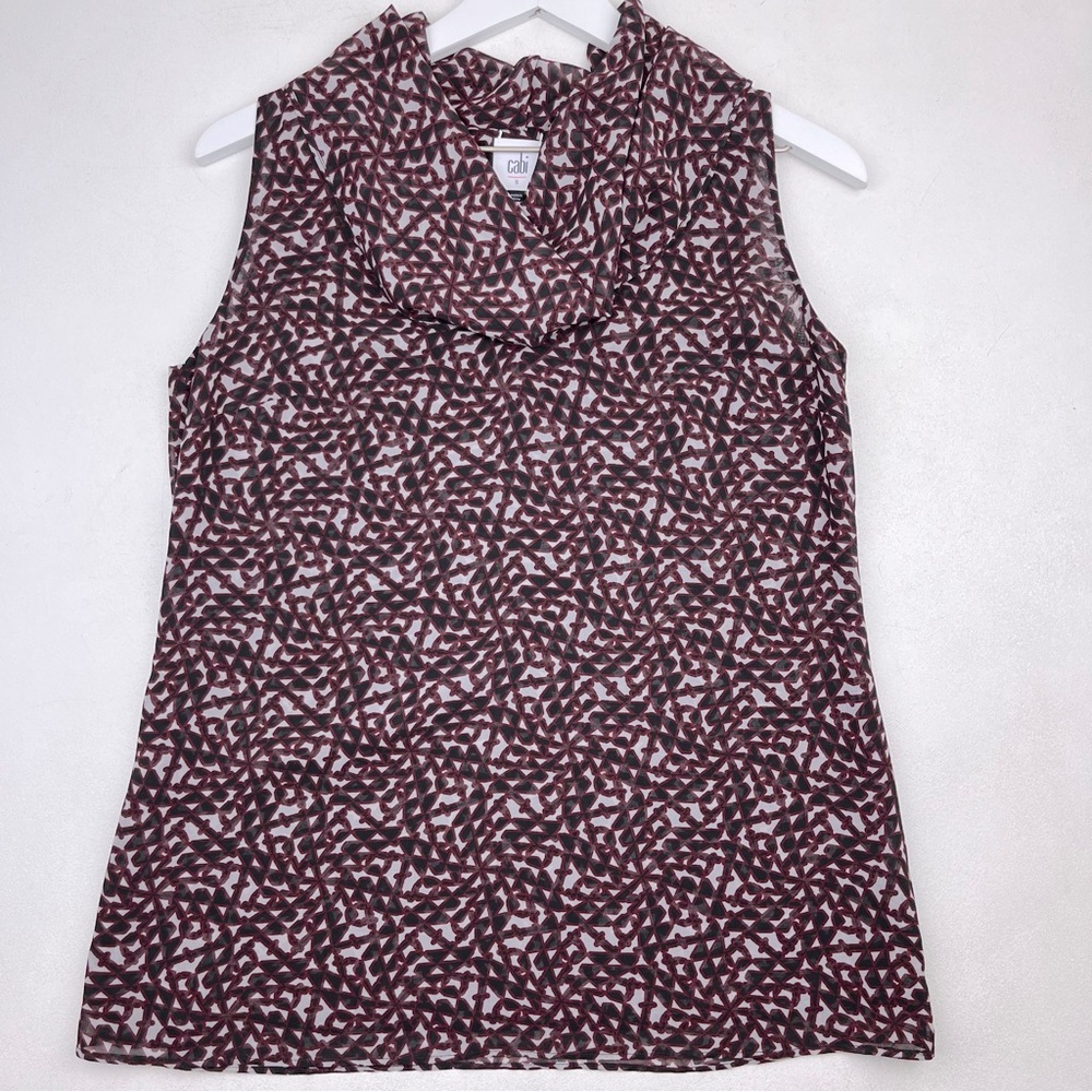 CAbi #3271 Venus Sleeveless Cowl Neck Print Top